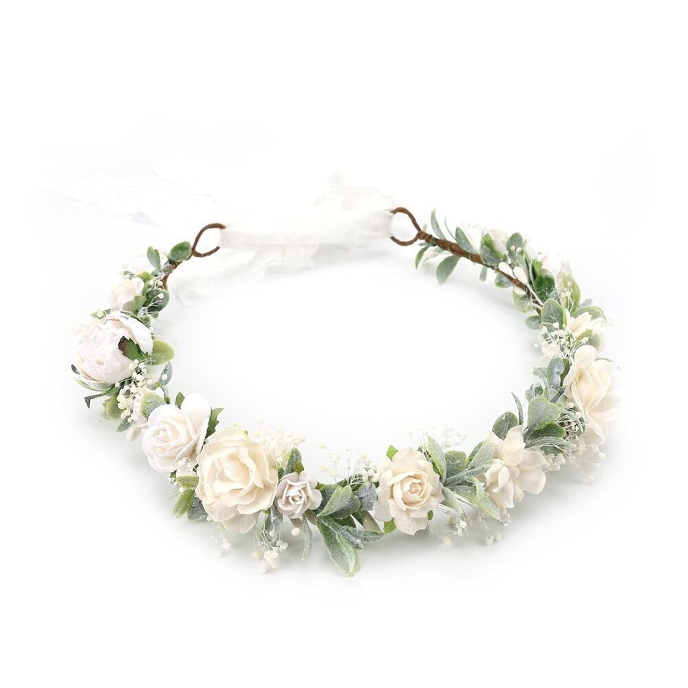 Flower Crown for Girls White Floral Bridal Wreath Child Headpiece Baby Gift